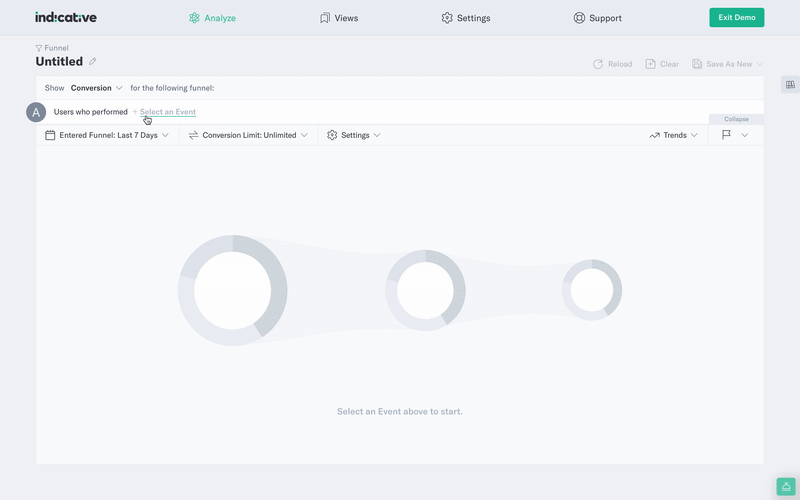 Conversion analytics funnel build using Indicative