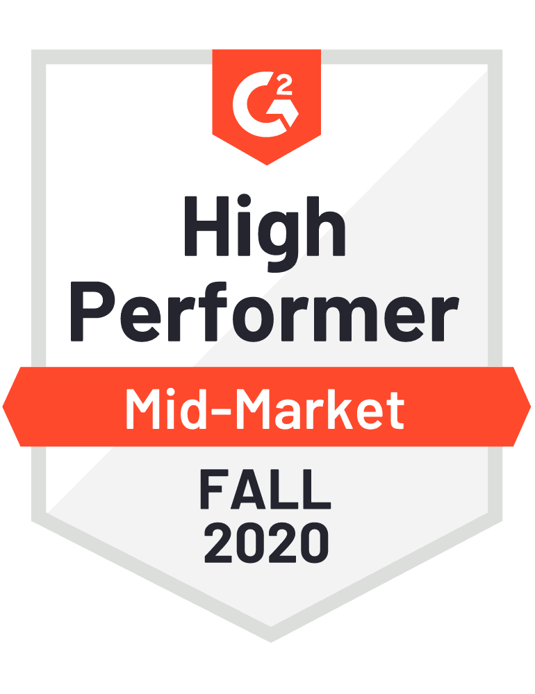 High Performer Mid-Market G2 Fall 2020 Badge