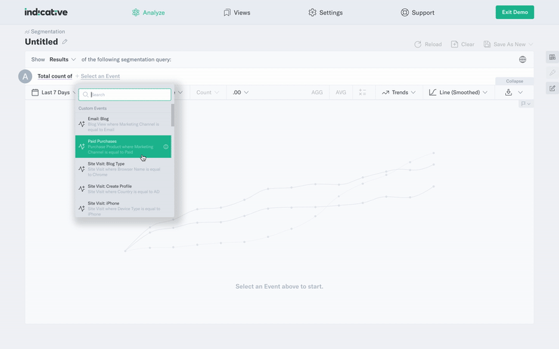 Toggling between filters in Indicative's query builder